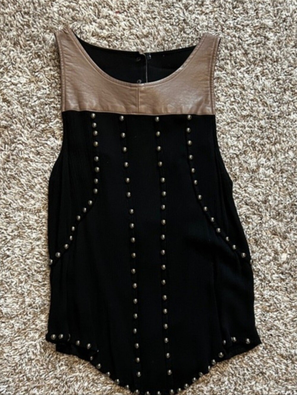 Studded Black Tank Top with Taupe Yoke